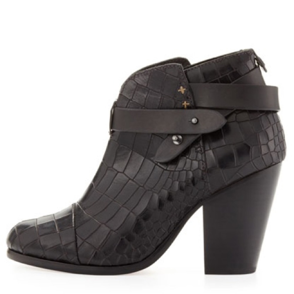 Rag & Bone Harrow Black Crocodile-Embossed Ankle Boots size 37